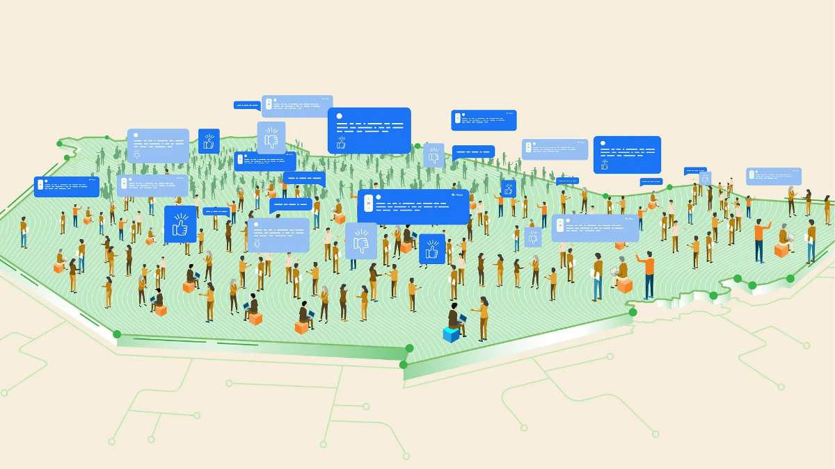 an illustration showing people using social media